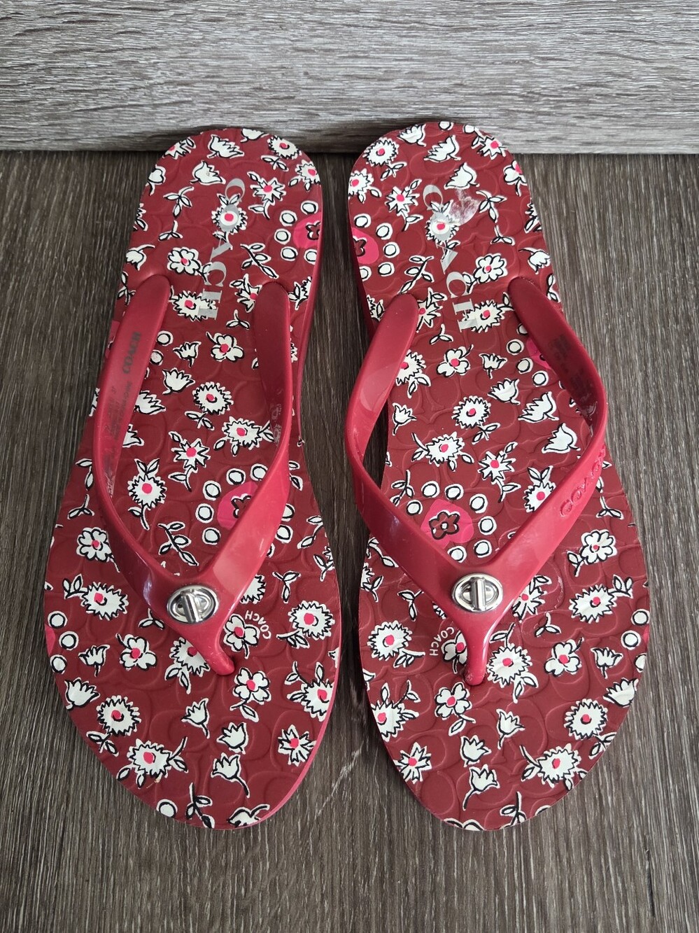 Coach Abigail Red Floral Flip Flop Sandals Size 7